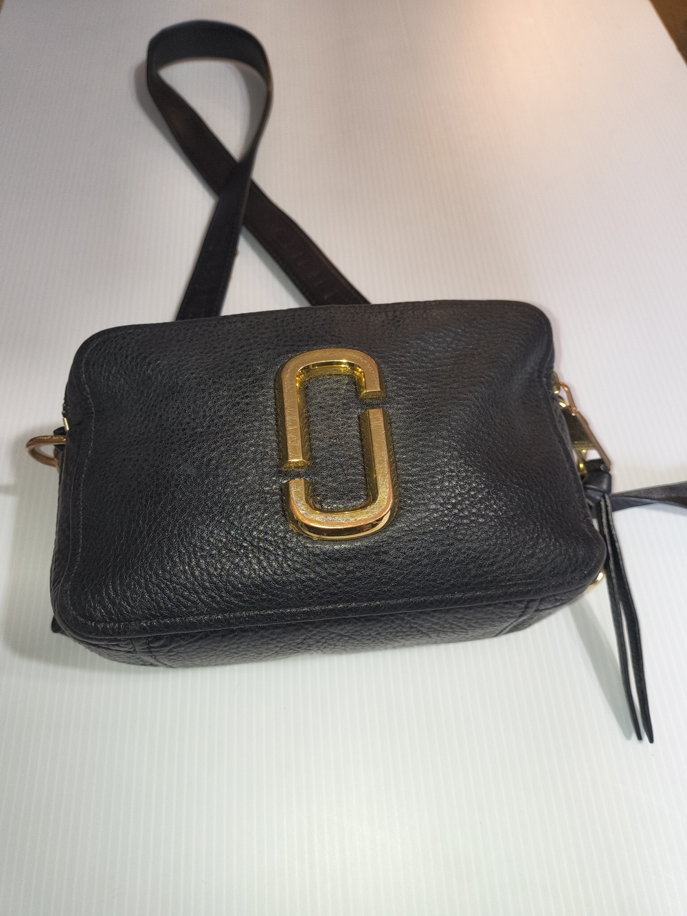 Marc By Marc Jacobs Black Leather Snapshot Crossbody Bag with Gold Hardware